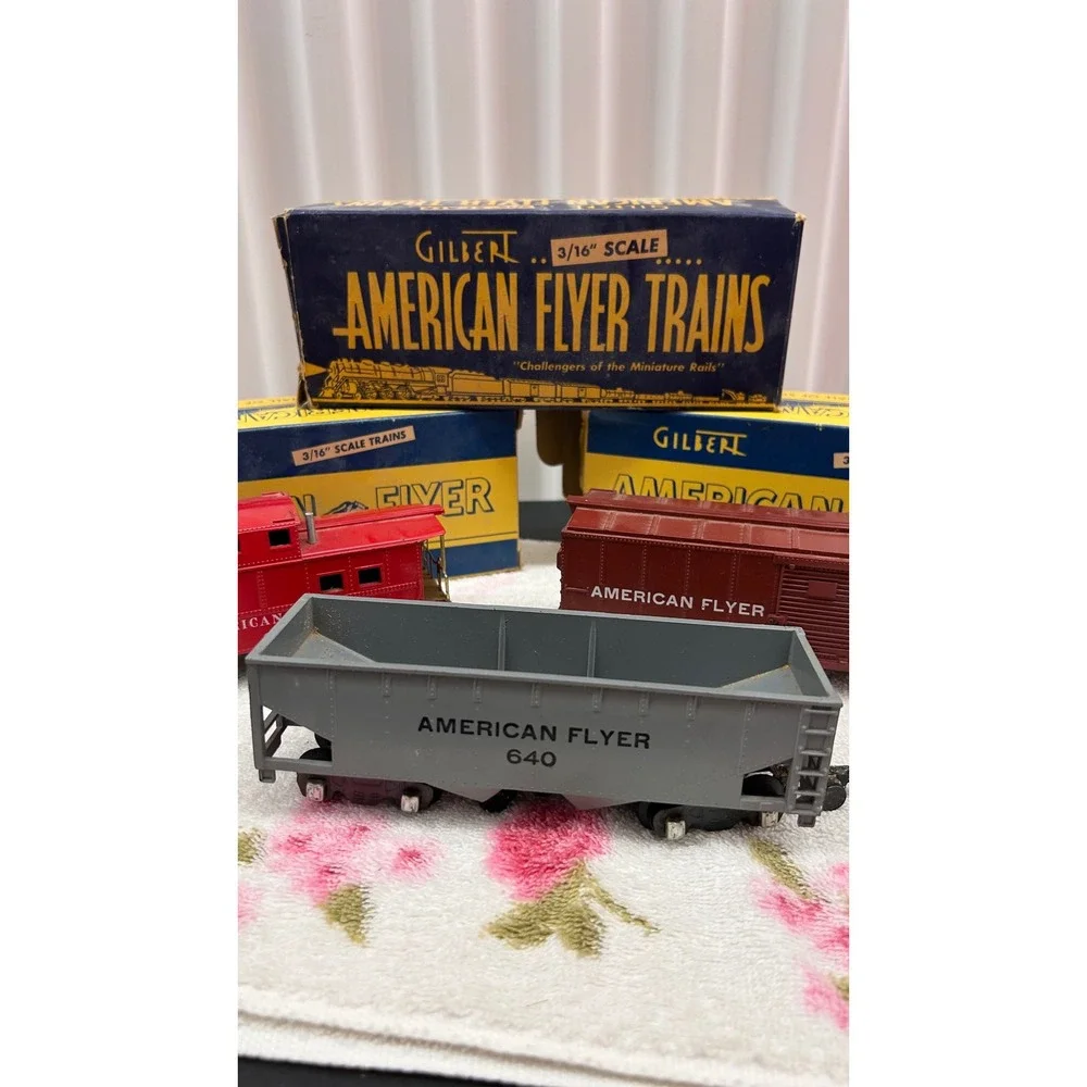 Vintage American Flyer S Scale Train Car Lot 638 640 642 AC Gilbert w Boxes